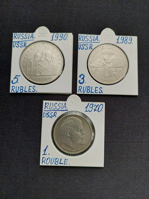 Soviet Union coins used, 1, 3 and 5 rubles