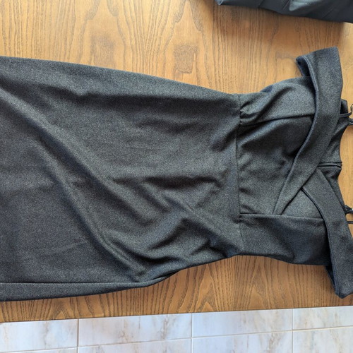 Ysatis black mini dress with draped off-shoulder detail