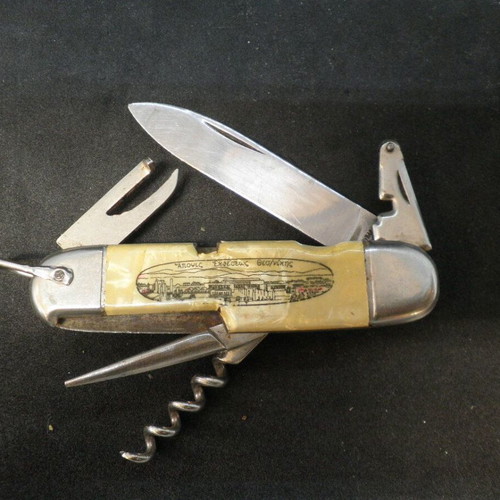 Antique prewar commemorative Flosi pocket knife "International Thessaloniki Fair" used