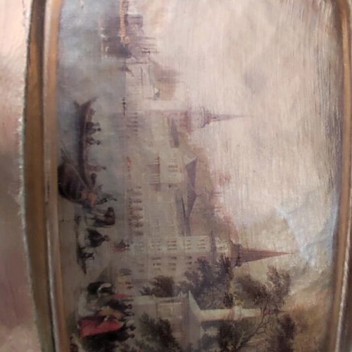 Glass gilded tray with Constantinople depiction, new