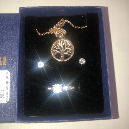 Swarovski jewelry set with tree of life pendant, earrings, ring, like new