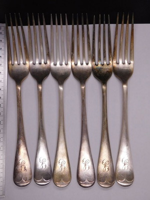 Walker & Hall Sheffield silver plated forks set of 6 with monogram