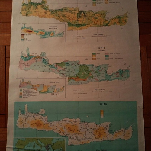 Χάρτης Κρήτης μεταχειρισμένος, τέλη 1940 ή αρχές 1950, 70x50 εκ.