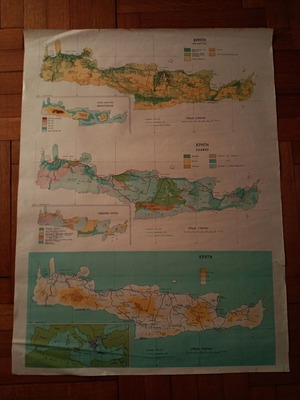 Χάρτης Κρήτης μεταχειρισμένος, τέλη 1940 ή αρχές 1950, 70x50 εκ.