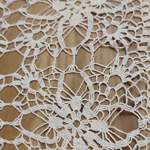 Handmade beige crochet table runner with two napkins, new