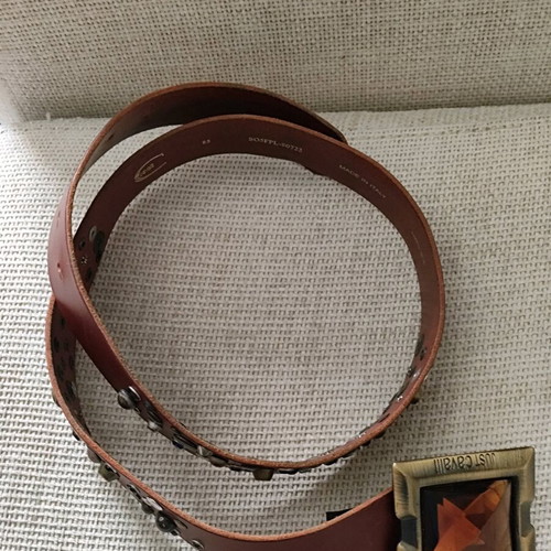 Just Cavalli leather brown belt like new with antique gold buckle and crystals