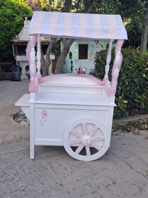 Wooden decorative event cart like new, white with pink details