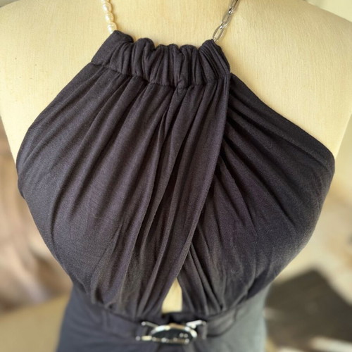JLo long backless dress new, black, size M