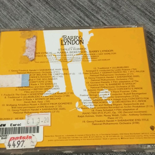 CD Barry Lyndon μουσική από βραβευμένο soundtrack σαν καινούργιο
