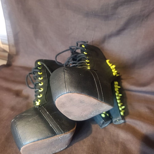 Red Lips boots with neon spikes 12cm heel, used, size 36