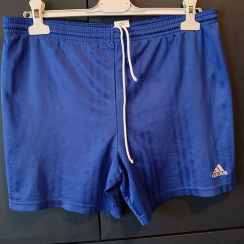 Adidas Originals blue athletic swim shorts with white drawstring