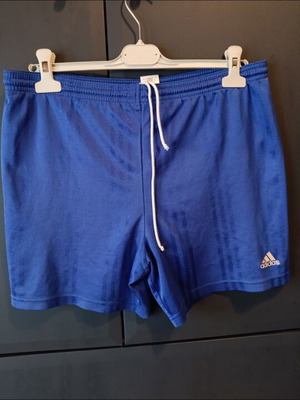 Adidas Originals blue athletic swim shorts with white drawstring