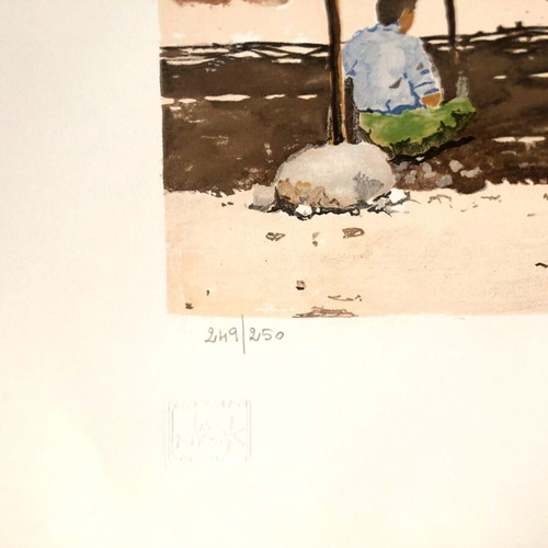 Lithograph Antonio Falvo seaside landscape like new