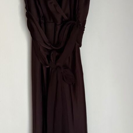 ZARA slip dress, brown, satin weave, long with belt