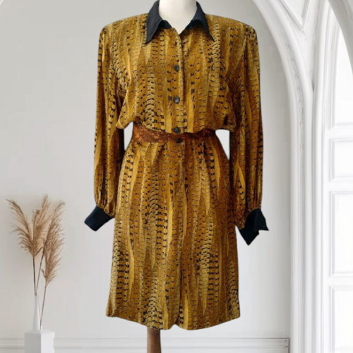 Vintage De Pletri dress 100% silk, size L, like new, brown