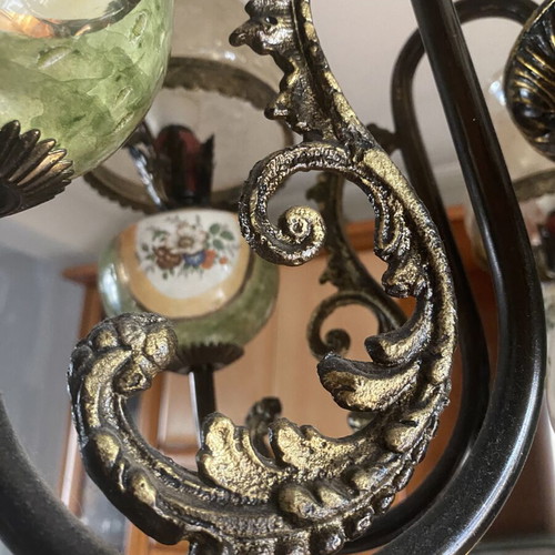 Vintage 6-Light Brass Chandelier with Handmade Porcelain, Like New
