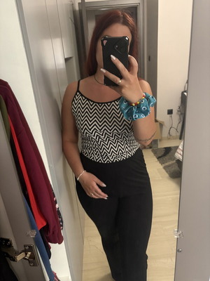 UpFashion jumpsuit small black and white chevron pattern like new