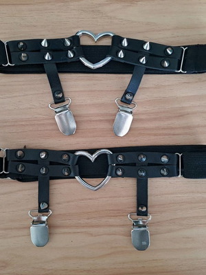 Garters heart new, vegan synthetic leather with studs