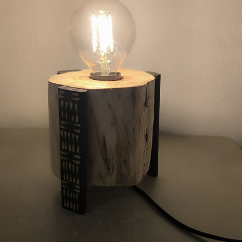 Handmade table lamp from natural pine wood with carved legs