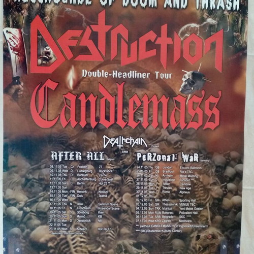 Destruction Candlemass Deathchain concert posters and setlist December 2005