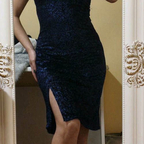 Ganas dark blue dress with velvet details like new