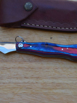 Mushroom Handmade Stainless Steel Folding Knife New with Leather Sheath