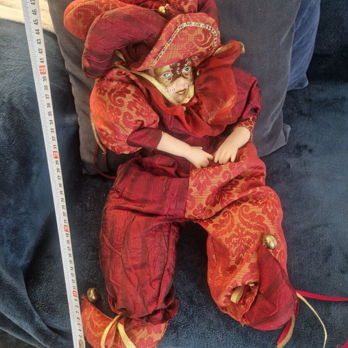 Large Harlequin porcelain doll with Venetian mask