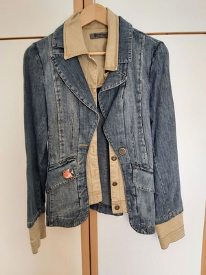Denim double women's jacket like new, beige and blue, Primo Piano