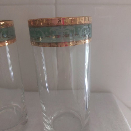 Venetian crystal water glasses with 22 karat gold leaf, new, set of 6