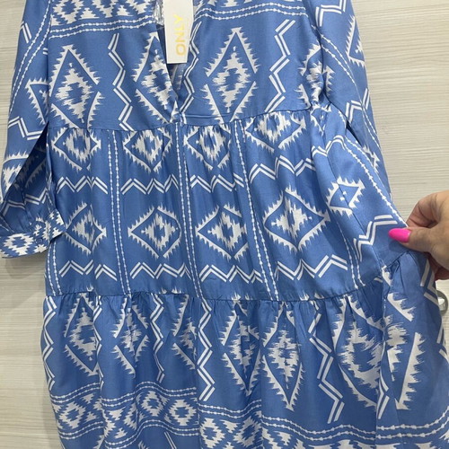 Beach dress new, blue with nice pattern, size L