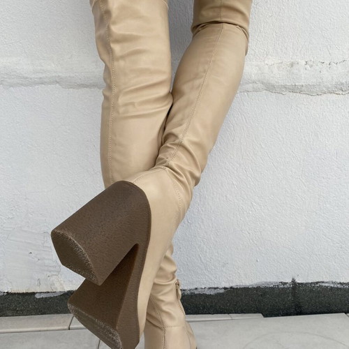 Over-the-knee boots new, size 38, beige, narrow ankle fit