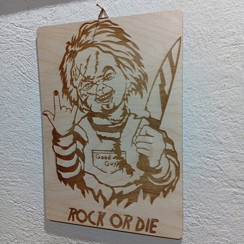 Chucky Rock or Die engraving on marine plywood new