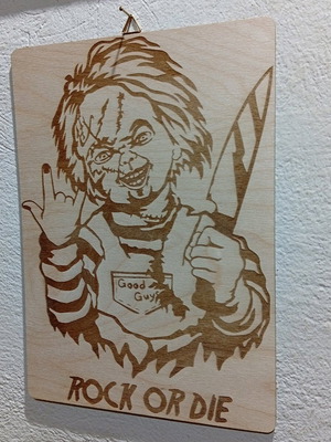 Chucky Rock or Die engraving on marine plywood new