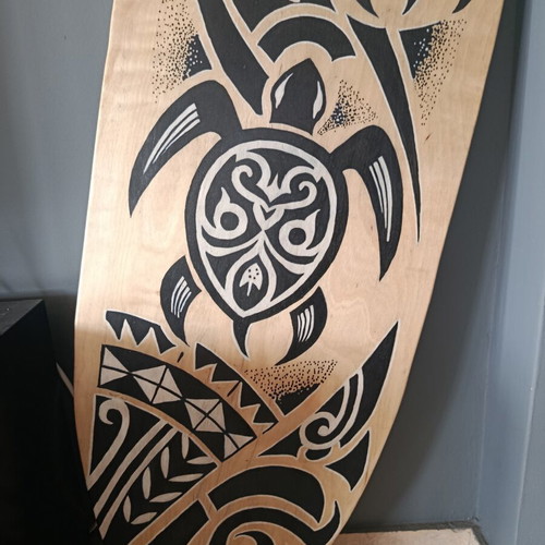 Wooden Handmade Surfboard Decorative Polynesian Maori Design