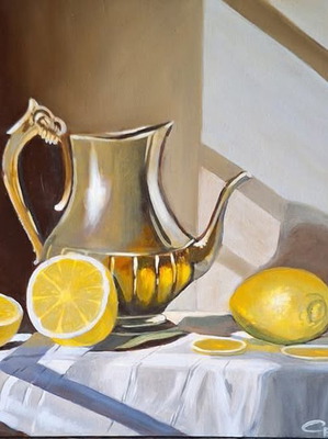 Still Life with Lemons Oil Painting on Canvas 50/40 New