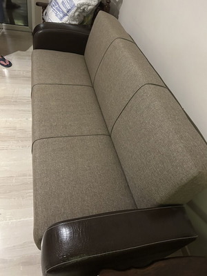 Sofa bed, brown fabric and leather