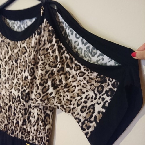 Jumpsuit with Leopard Print Used, Size L, Black and Brown
