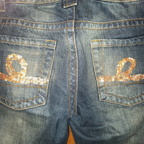 Lynne denim jeans used with rips and pink sequins, size 29