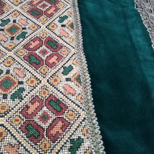 Handmade embroidery with green velvet like new