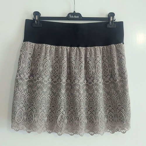 Handmade lace skirt size XL, grey with black waistband
