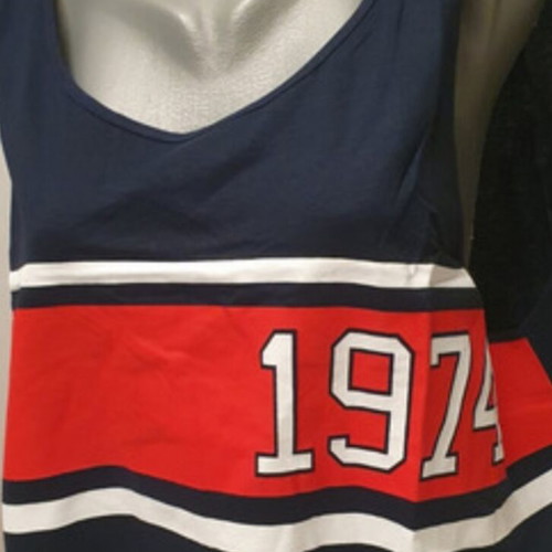 H&M Divided women's plus size 4XL cropped sports top, navy with red and white stripes