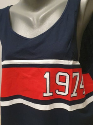 H&M Divided women's plus size 4XL cropped sports top, navy with red and white stripes