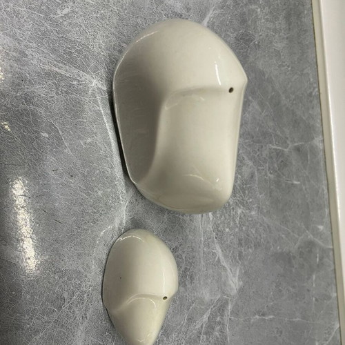 Arabia salt and pepper shakers set used, big and small size, one missing cap