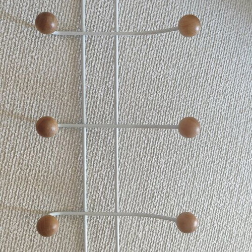 Metal coat rack used white with wooden ends and 10 hooks