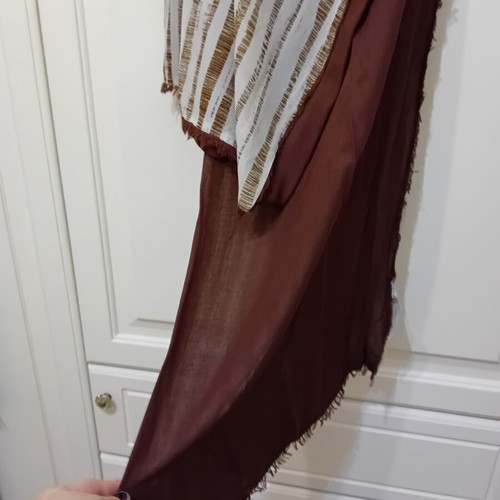 Achilleas Woven Scarf new, reversible with fringes, beige and brown