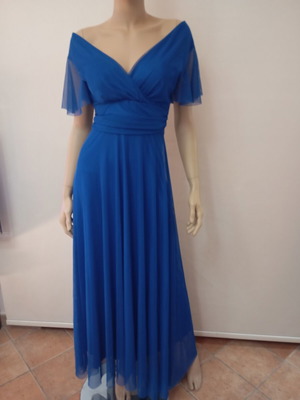 Blue one size dress with wrap bust and belt