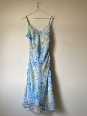 Mermaid summer mesh dress with floral print, turquoise, adjustable straps