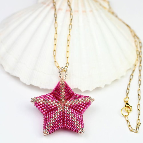Star necklace in cyclamen and gold custom made