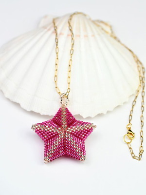 Star necklace in cyclamen and gold custom made