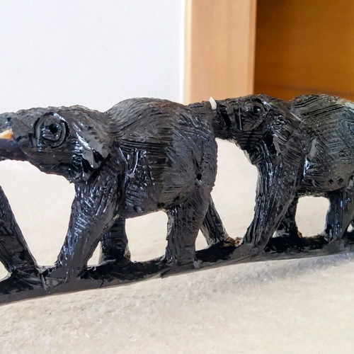 African wood carving with elephants like new, ebony wood